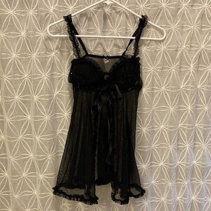 Victoria's Secret Black Sheer Lace Babydoll Chemise